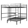Full Over Twin Metal Bunk Bed with Built-in Desk, Shelves and Ladder,