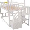 Twin over Twin House Bunk Bed with Convertible Slide; Storage Staircase