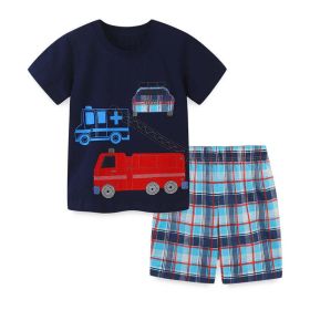Baby Boy Cartoon Graphic Combo Plaid Print Shorts Western Style Sets (Color: Black, Size/Age: 100 (2-3Y))